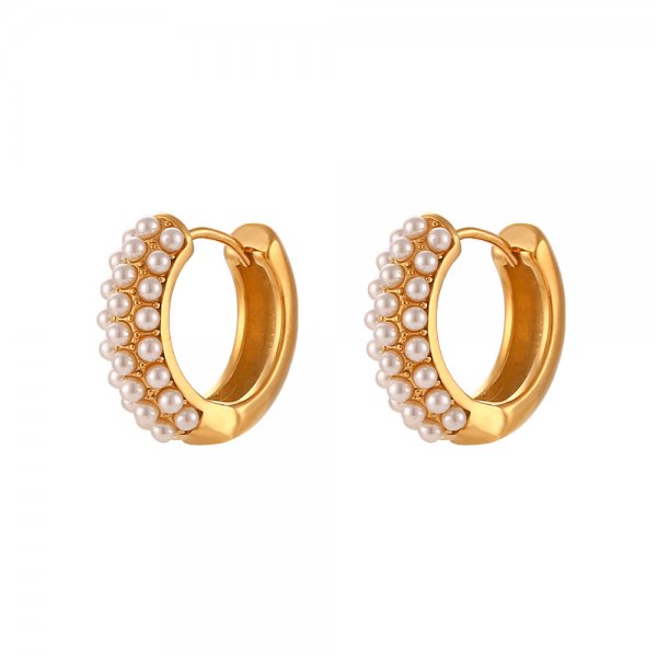 Women's Fashion Simple Stainless Steel Gold Pearl Earrings