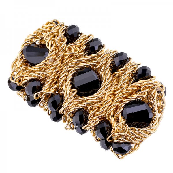 Handmade Aluminum Zipper Woven Gemstone Crystal Glass Bracelet