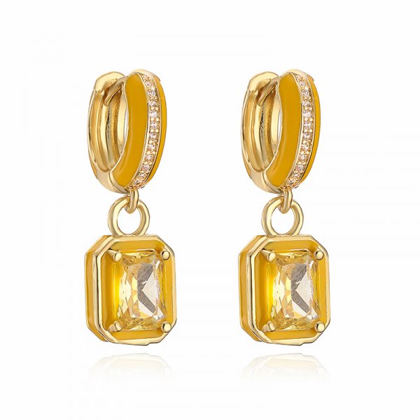 Sweet Colorful Drop Oil Copper Inlaid Color Diamond Cube Sugar Earrings