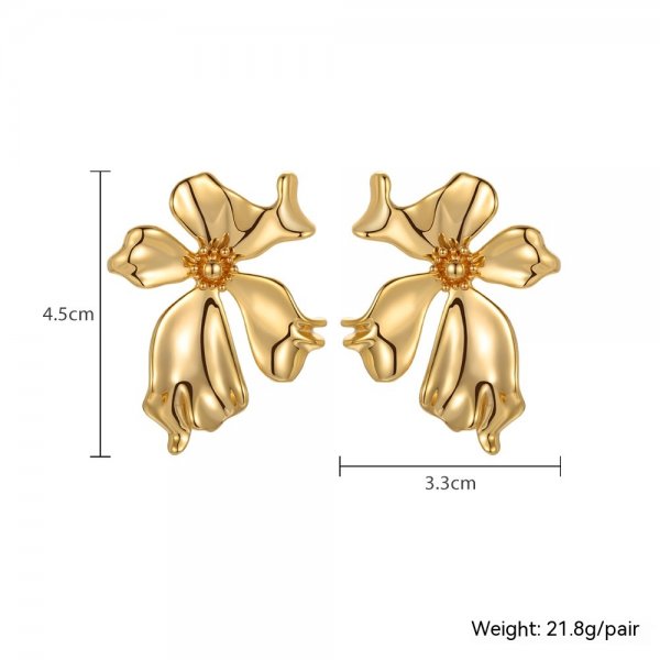 Metal Flower Earrings Petal Light Luxury High-grade Earrings For Women